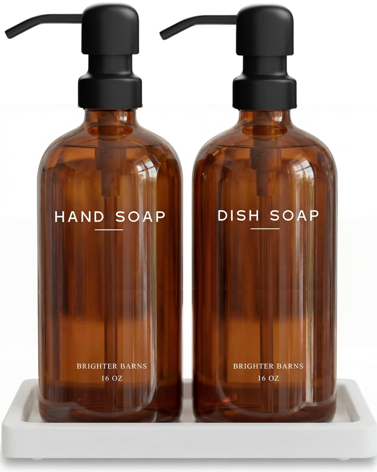 Brighter Barns amber glass dispenser bottle ready for hand or dish soap.