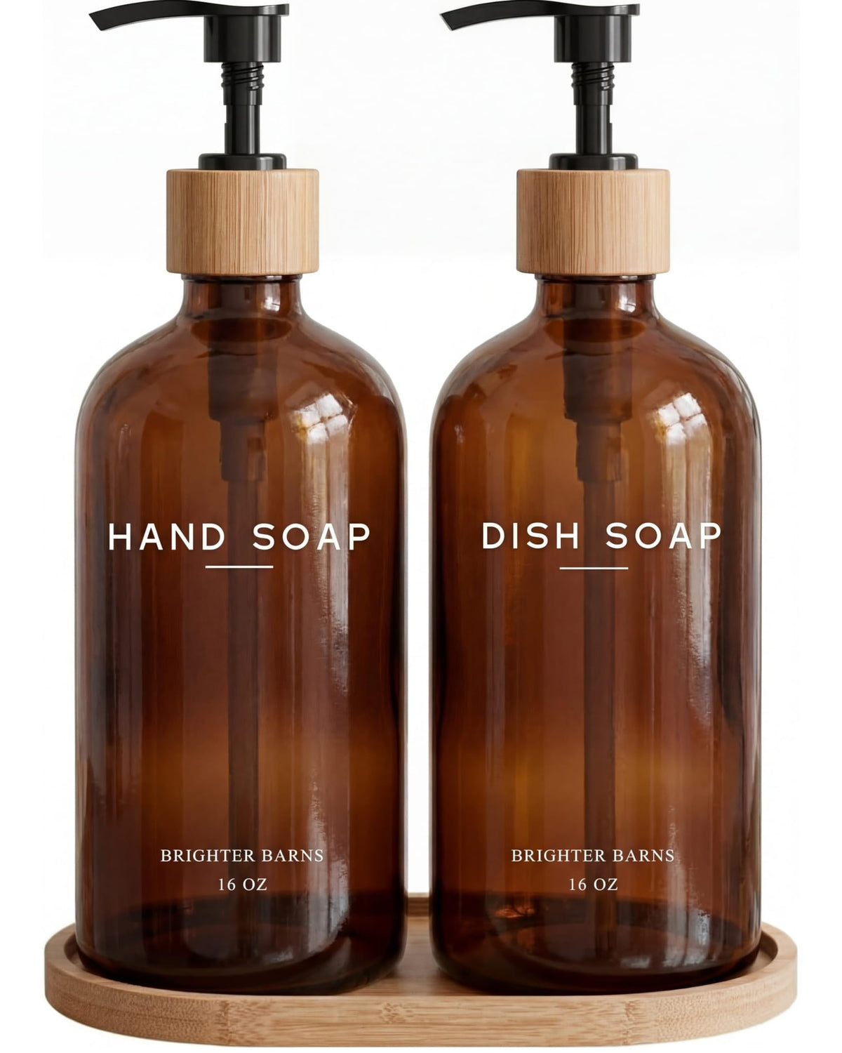 Brighter Barns amber glass hand dispenser for a stylish sink setup