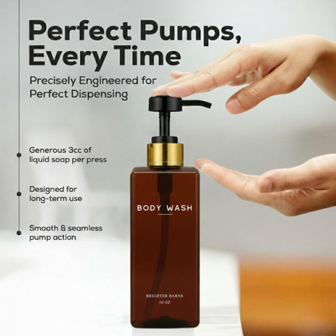 Amber 16oz bottles with rustproof pumps for durability
