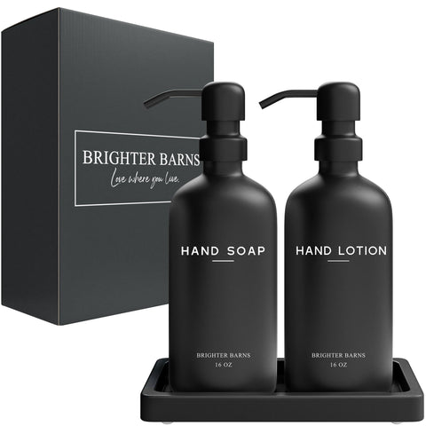 Brighter Barns eco-friendly refillable dispenser set reduces plastic waste.