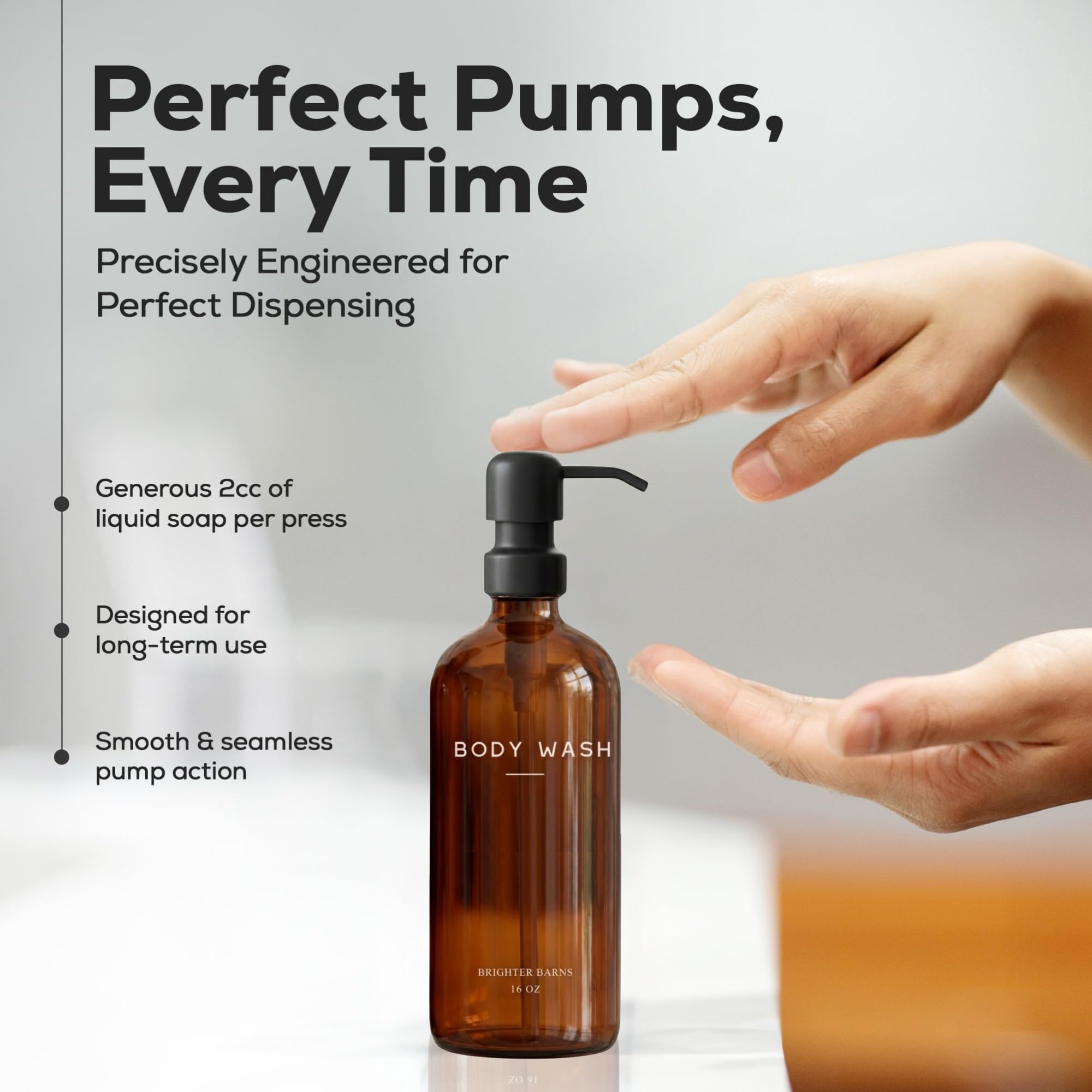 Brighter Barns eco-friendly refillable dispensers reduce single-use waste in every bathroom.