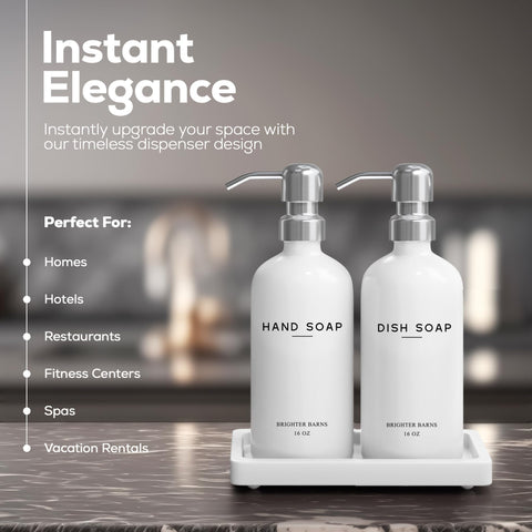 Brighter Barns glass dispenser pumps close-up showing durable stainless steel design.