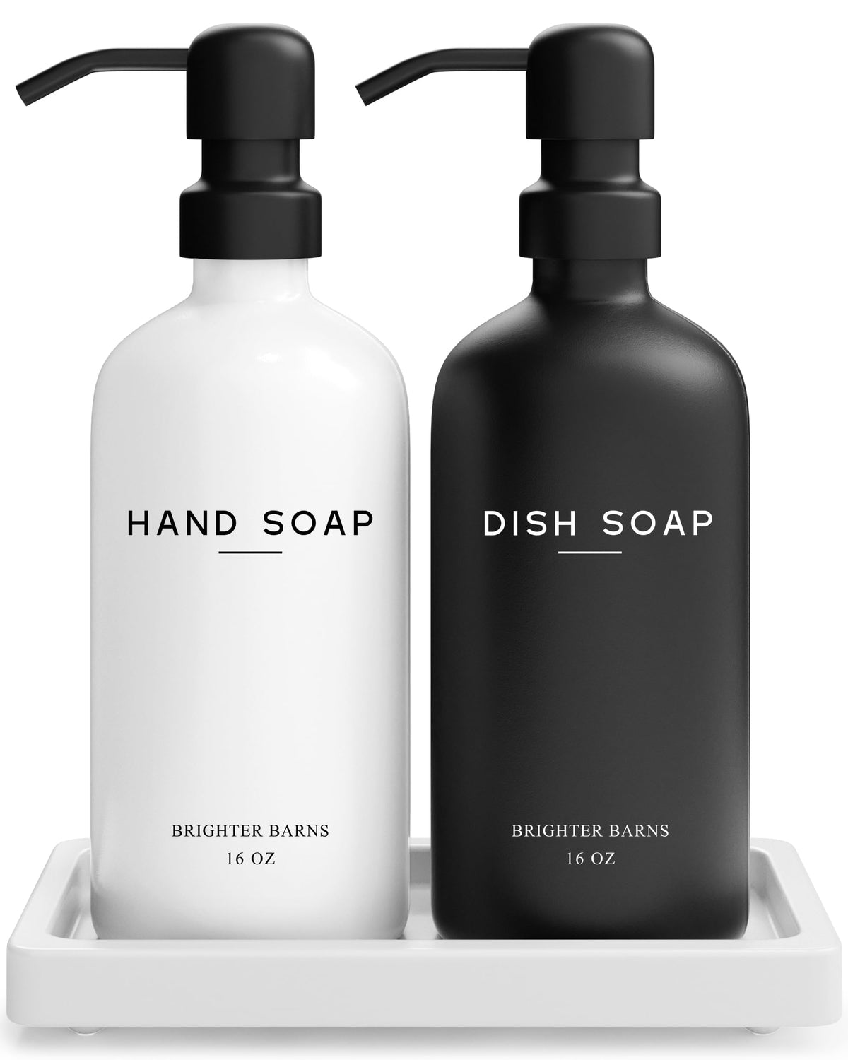 Brighter Barns glass hand-dispenser with durable glass and pump for everyday hand soap.