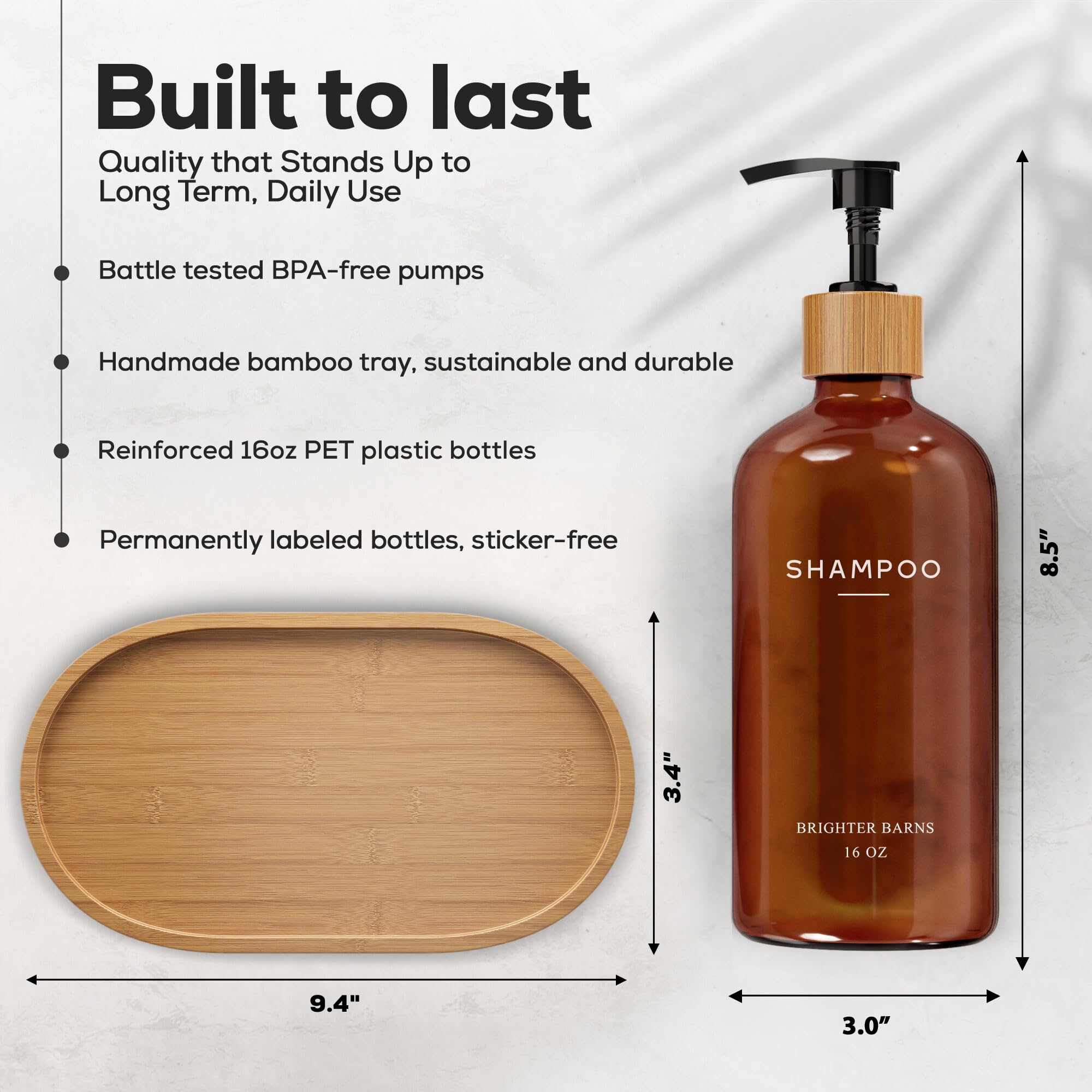 Brighter Barns handmade bamboo tray enhances organized shower setup.