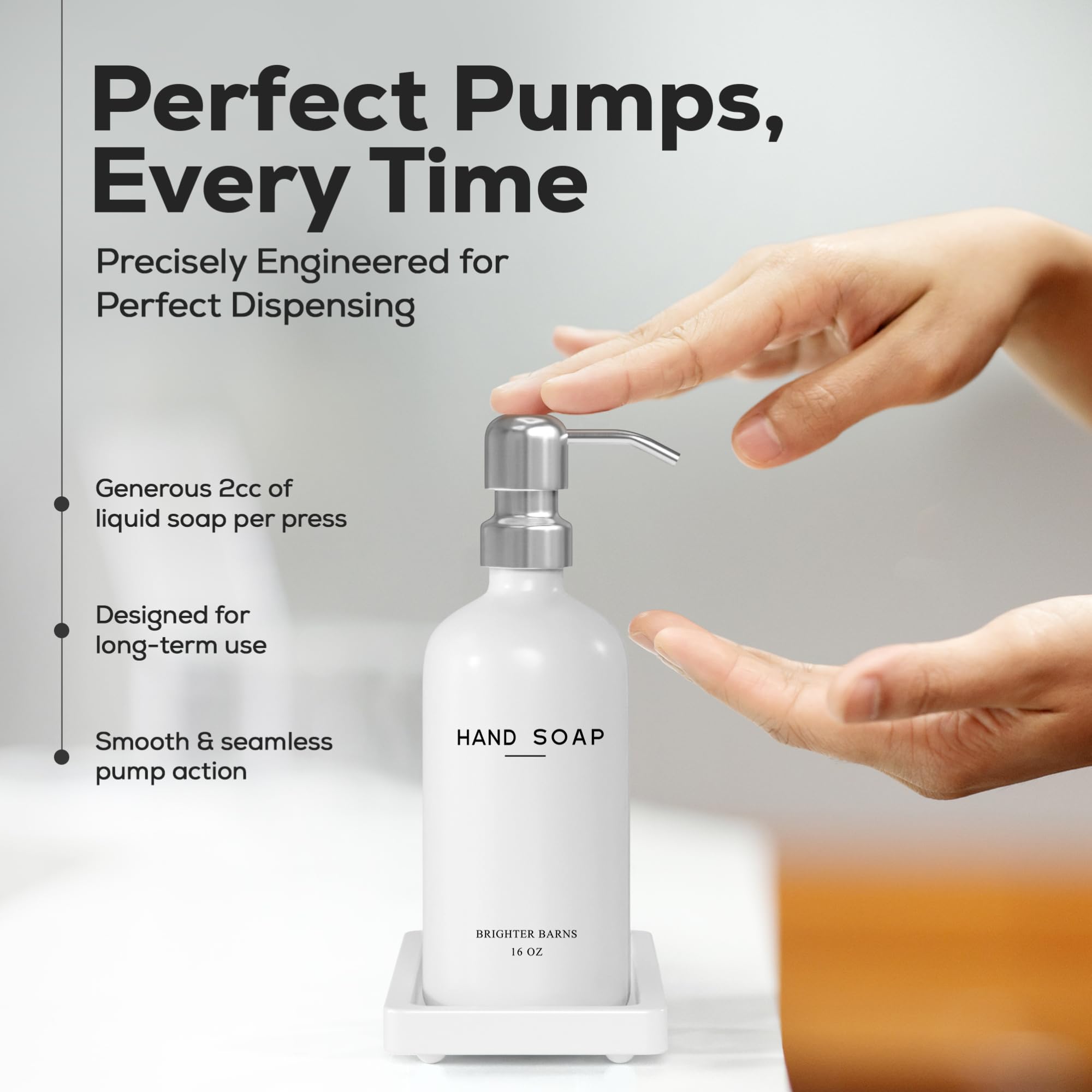 Brighter Barns liquid dispenser set for bathroom use in guest spaces
