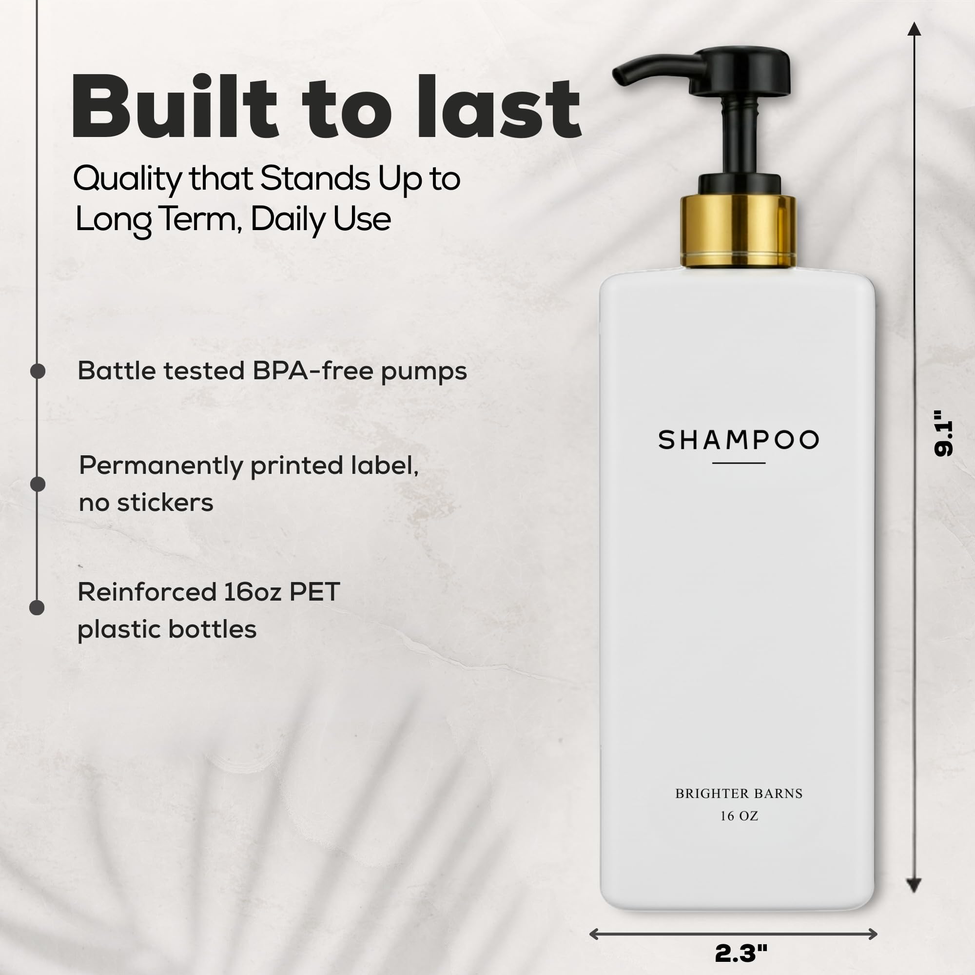 Brighter Barns refillable 16oz shampoo bottles for eco-friendly daily use