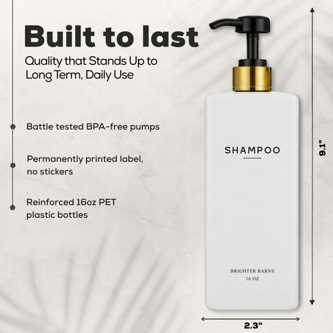 Brighter Barns refillable 16oz shampoo bottles for eco-friendly daily use