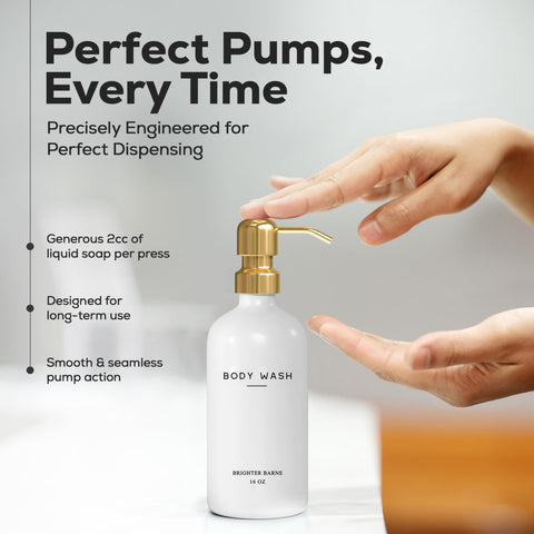 Brighter Barns refillable shower dispenser demonstrating eco-friendly design.
