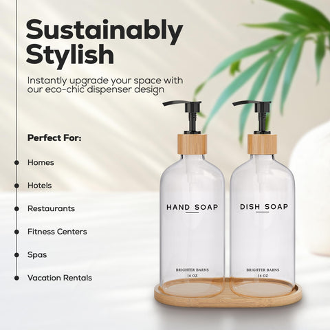 Brighter Barns two 16oz glass bottles suitable for hand and dish soap