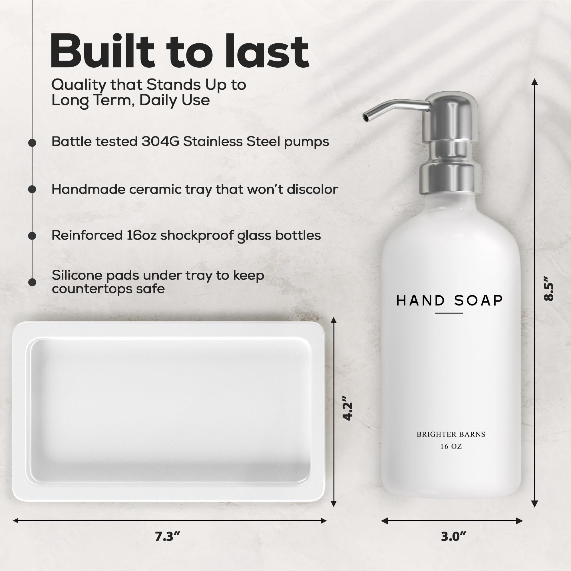 Brighter Barns white ceramic tray keeps the sink area neat