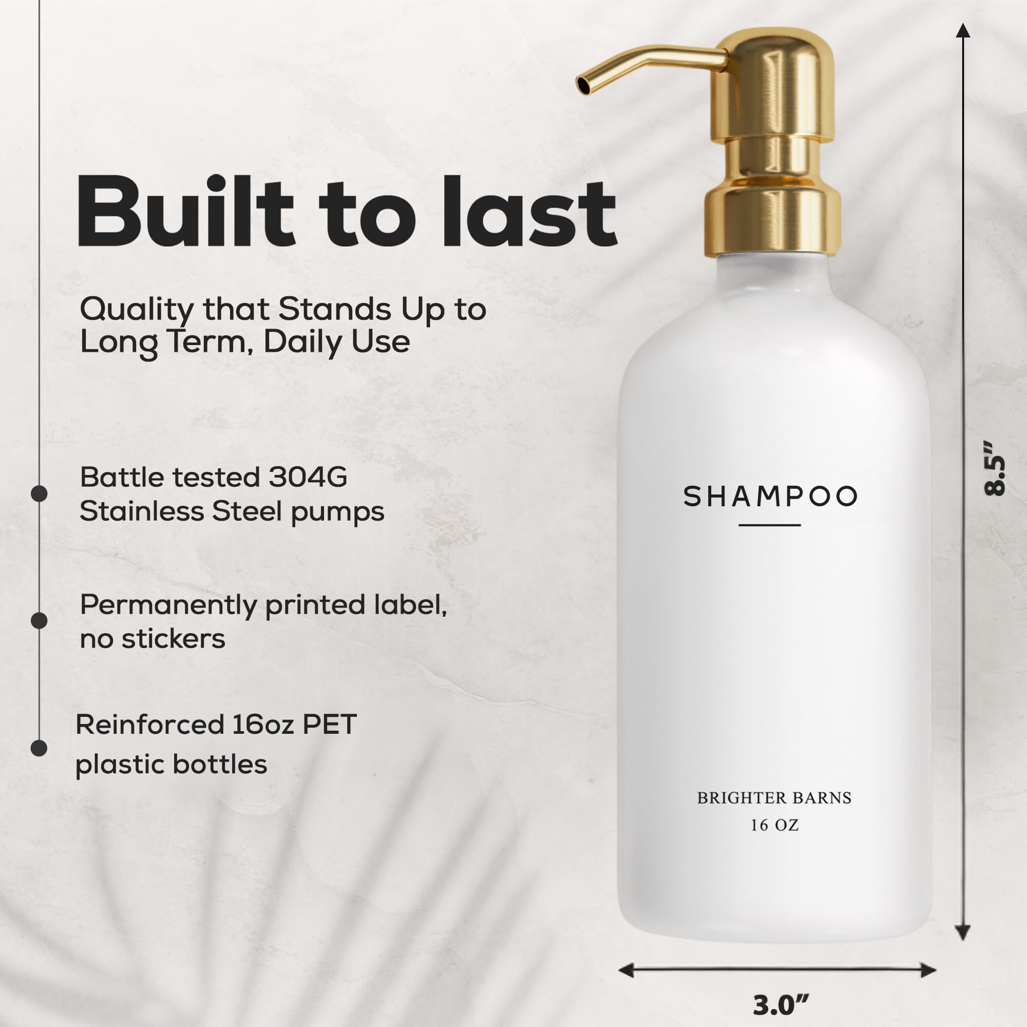 Brighter Barns white and gold bathroom setup with luxury shower accessories.