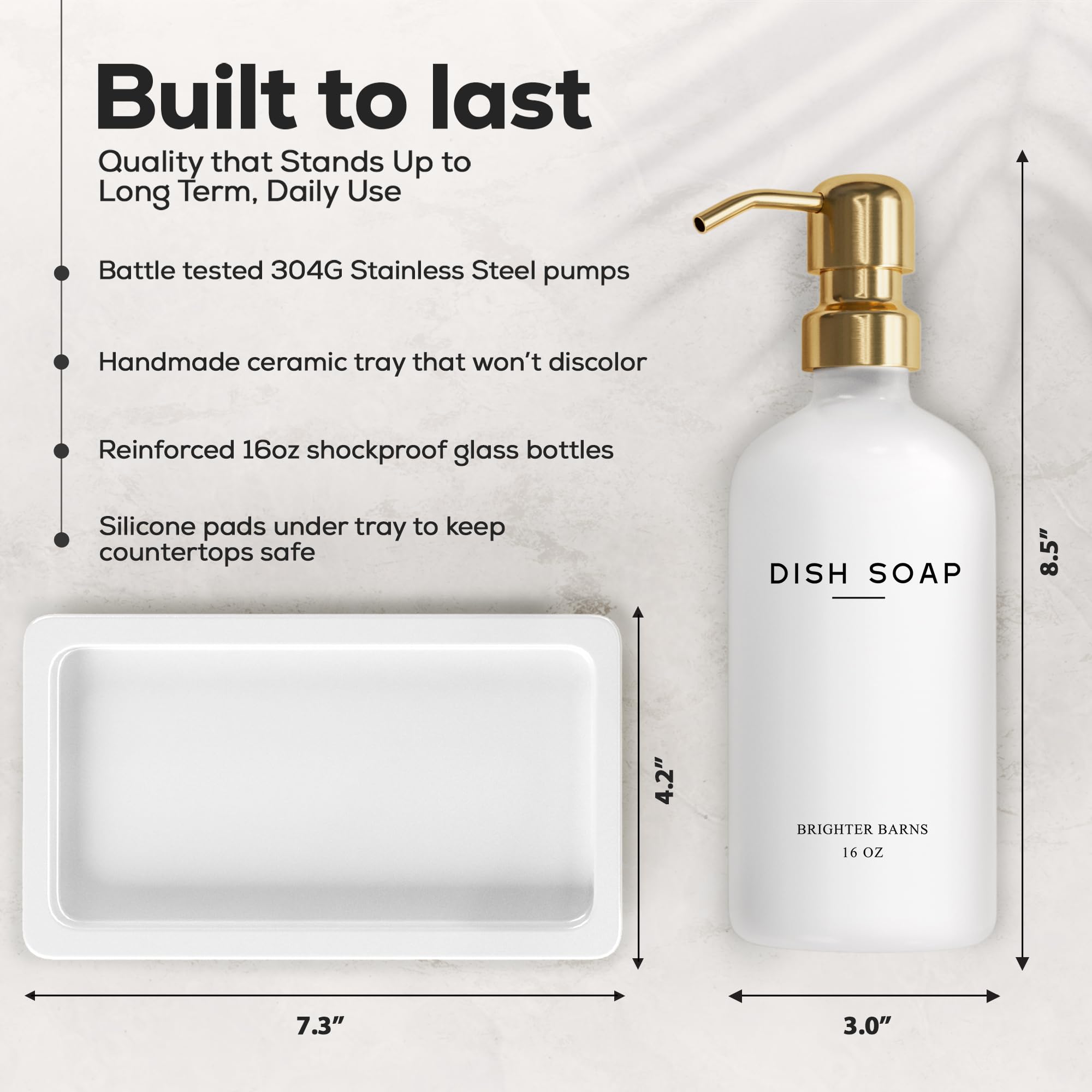 Brighter Barns white matte ceramic tray accompanying the dispensers