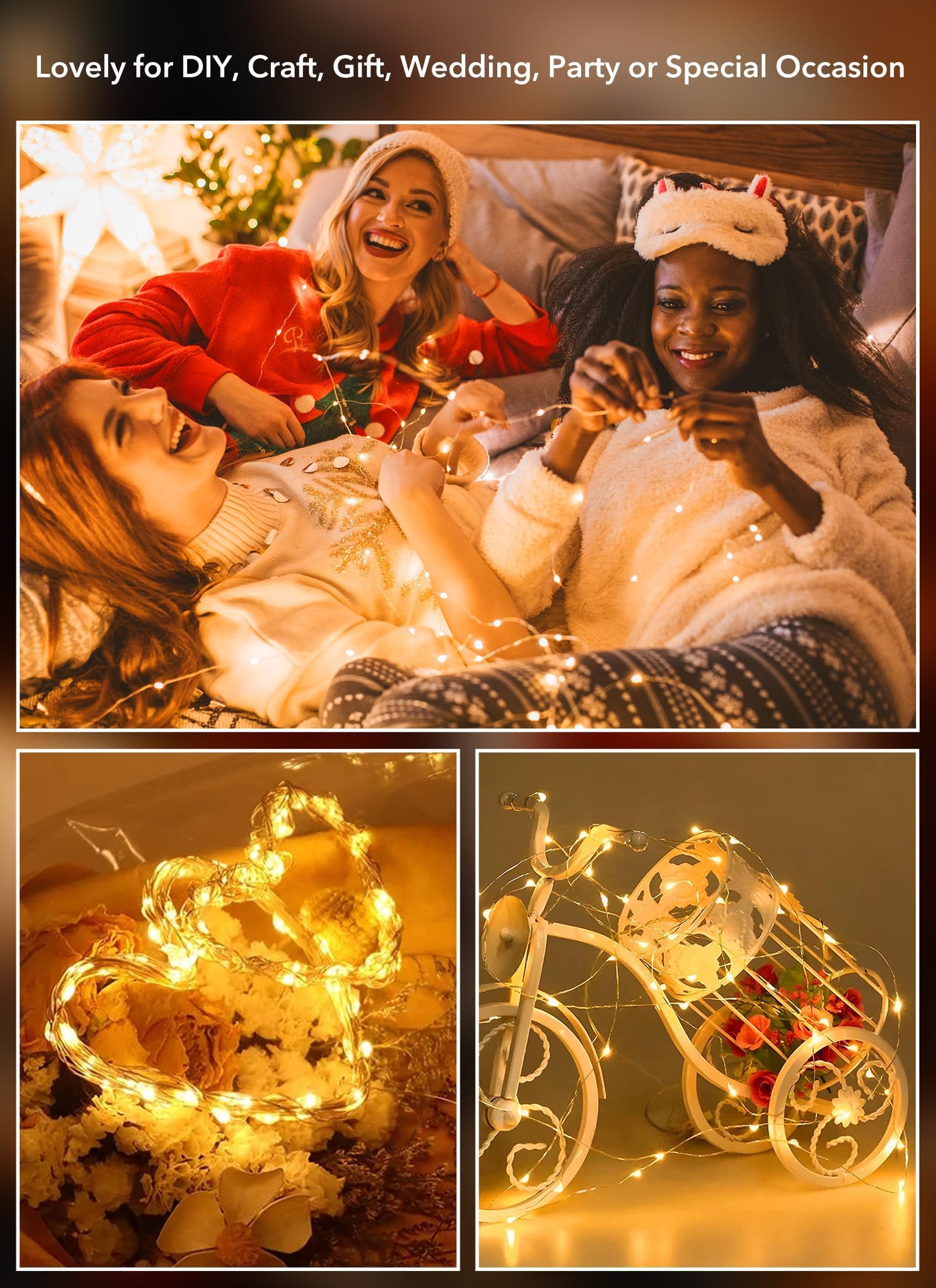 Brightown bedroom decor fairy lights add a gentle, safe glow near desks and headboards.