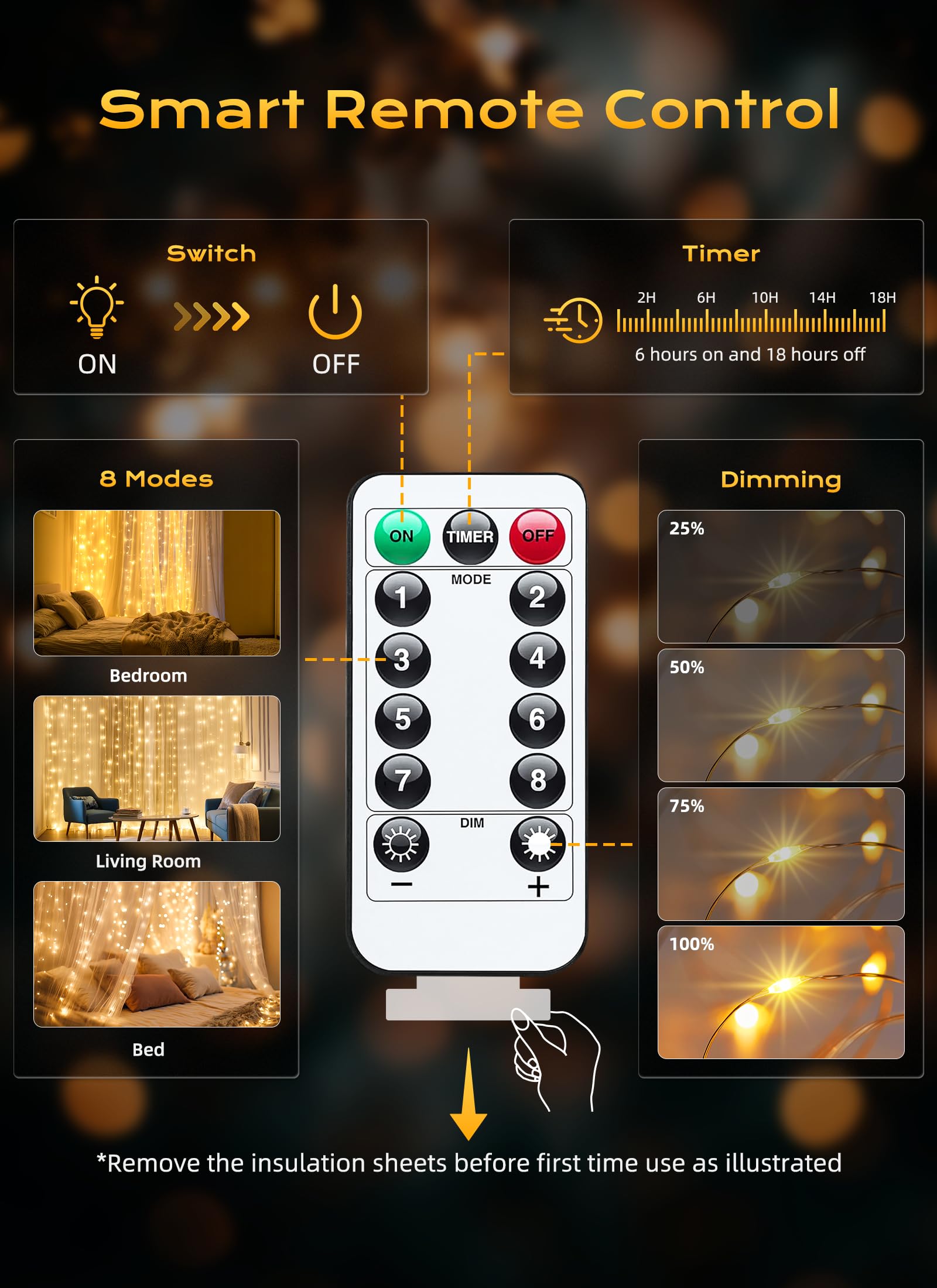 Brightown 5V low-voltage curtain lights stay cool to touch.
