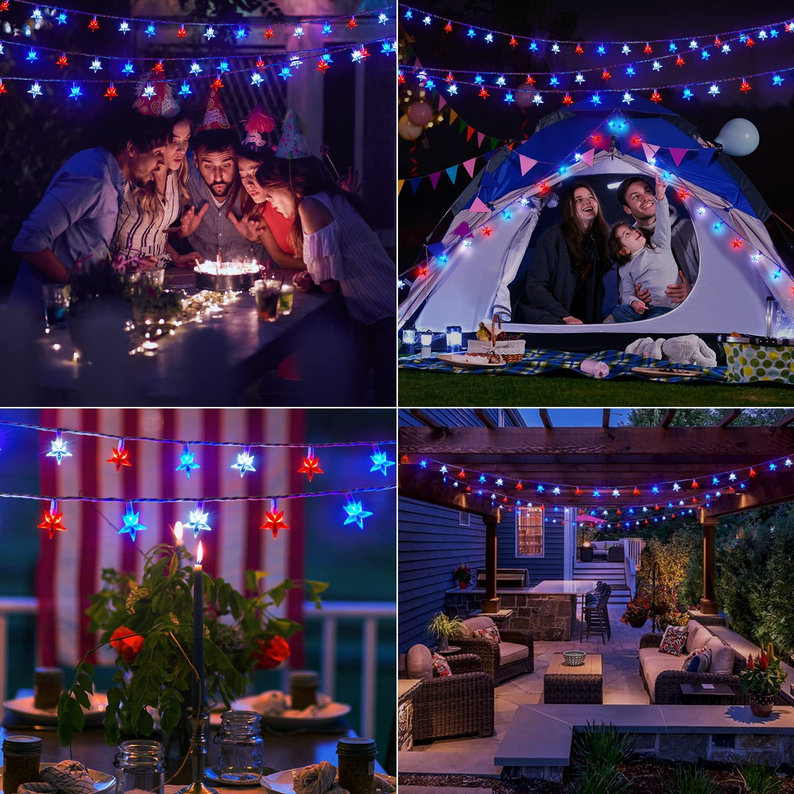 Brightown patriotic star lights for patio and porch, weatherproof for year-round celebrations.