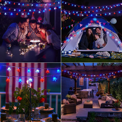 Brightown patriotic star lights for patio and porch, weatherproof for year-round celebrations.