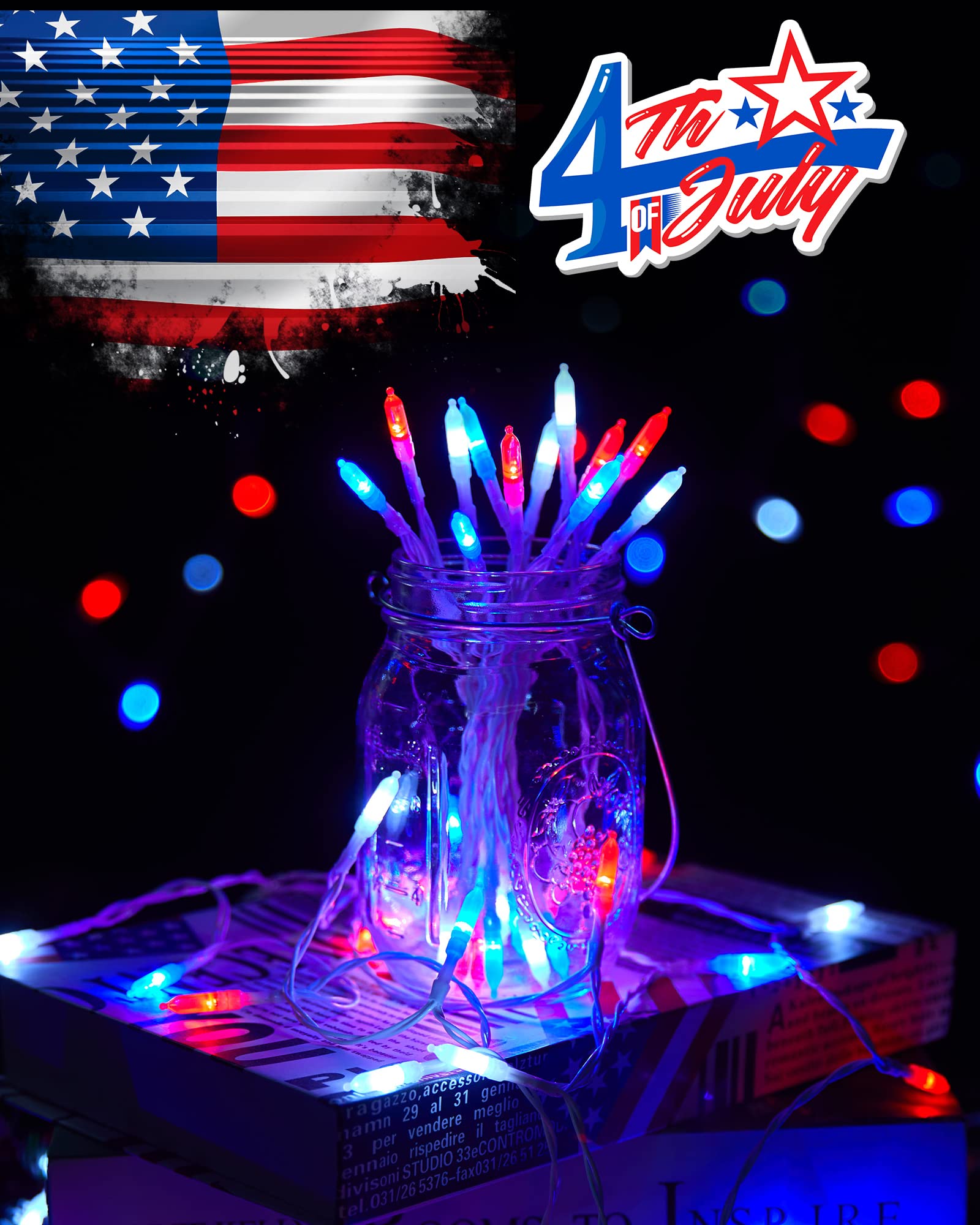 Brightown porch and garden decor with red white blue LEDs