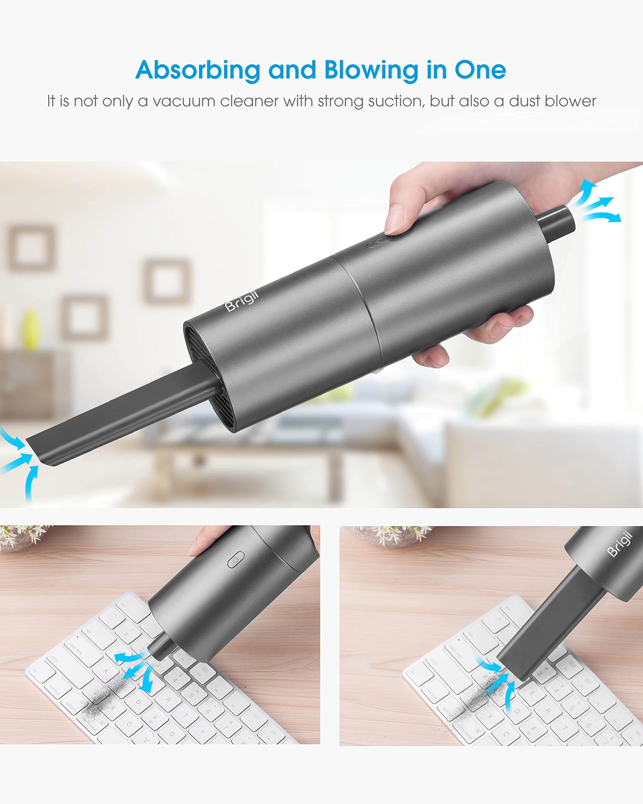 Brigii Mini Vacuum Cleaner dual suction and blower for versatile cleaning