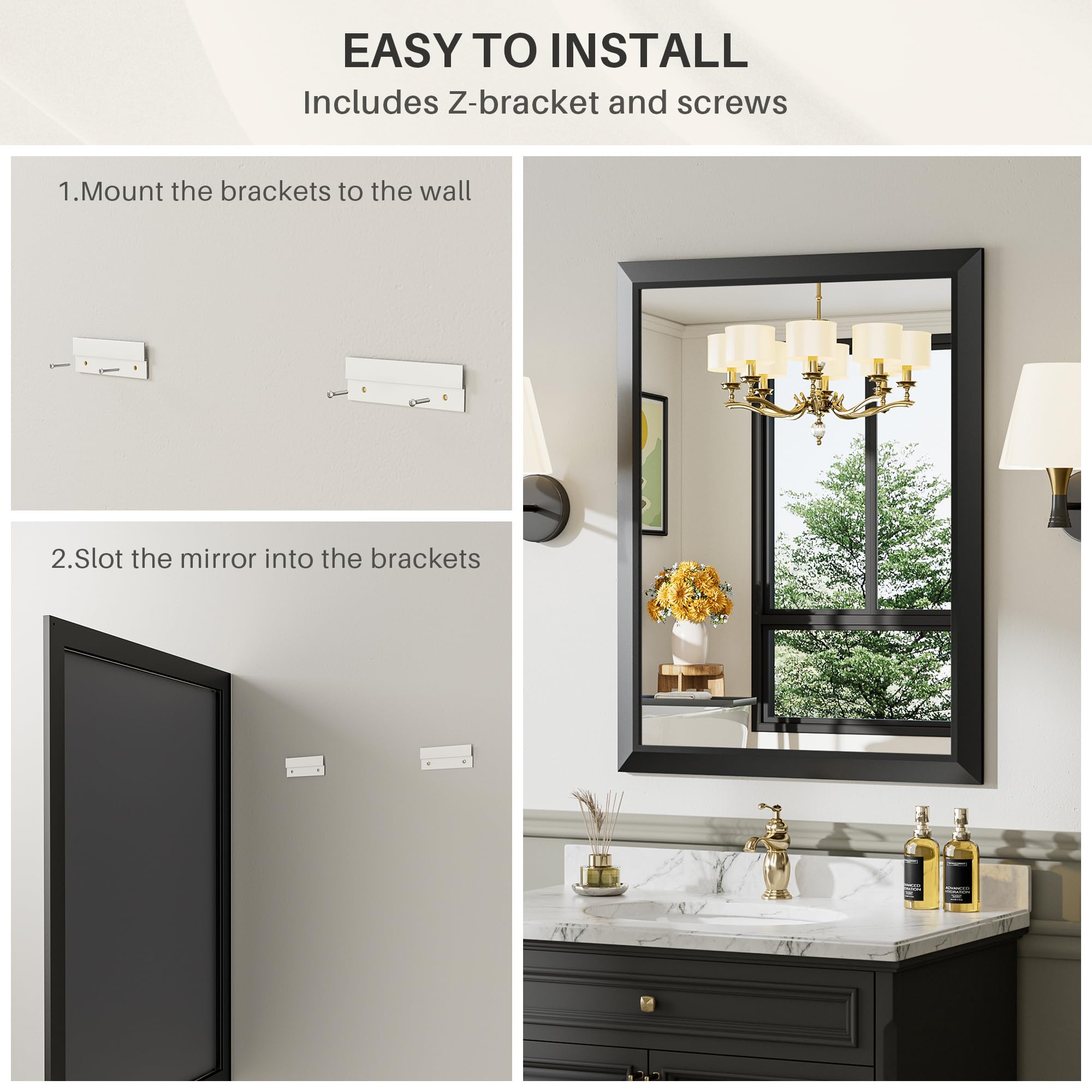 Briivue two Z-bar brackets simplify hanging for vertical or horizontal installation.