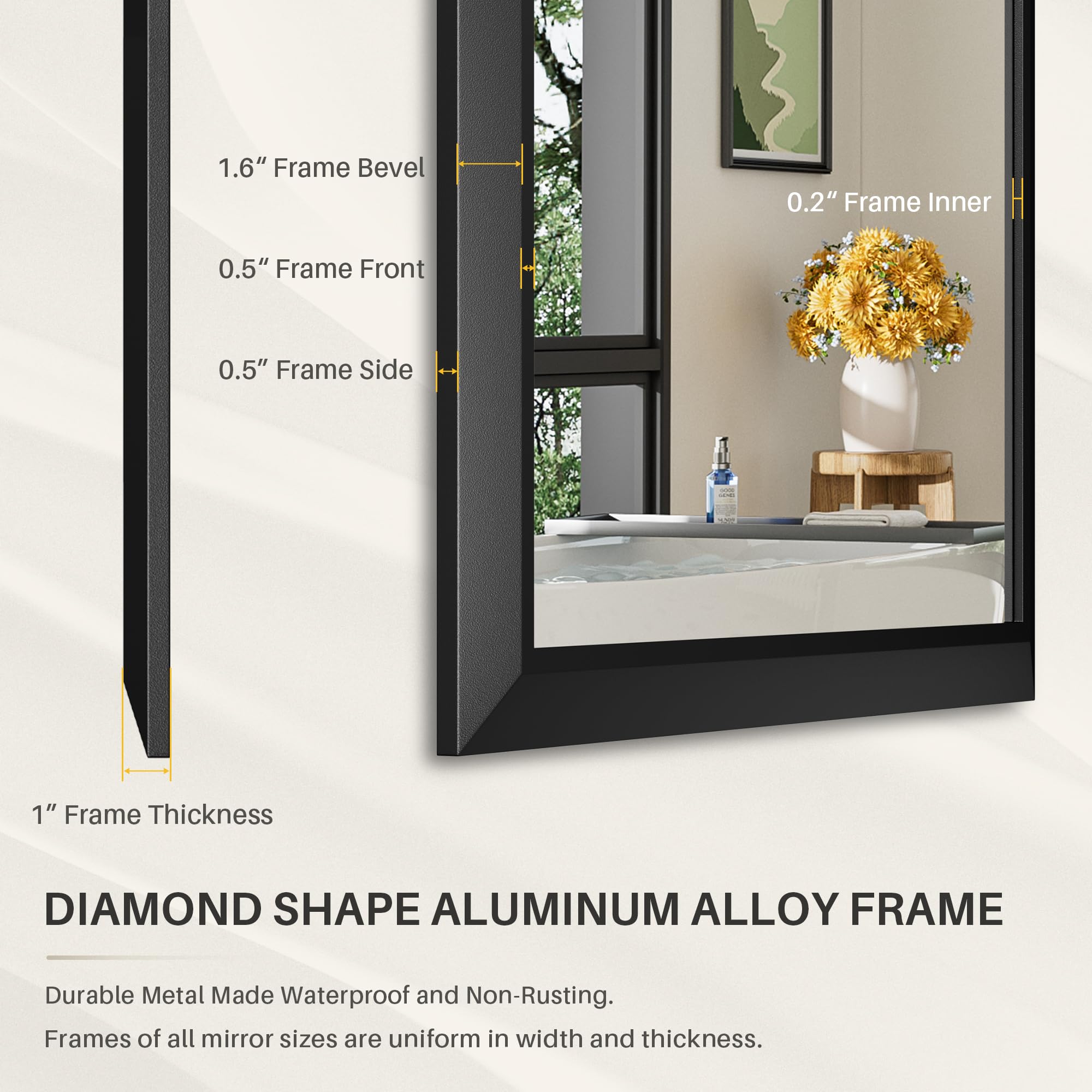 Briivue modern mirror enhances living room or bedroom decor.