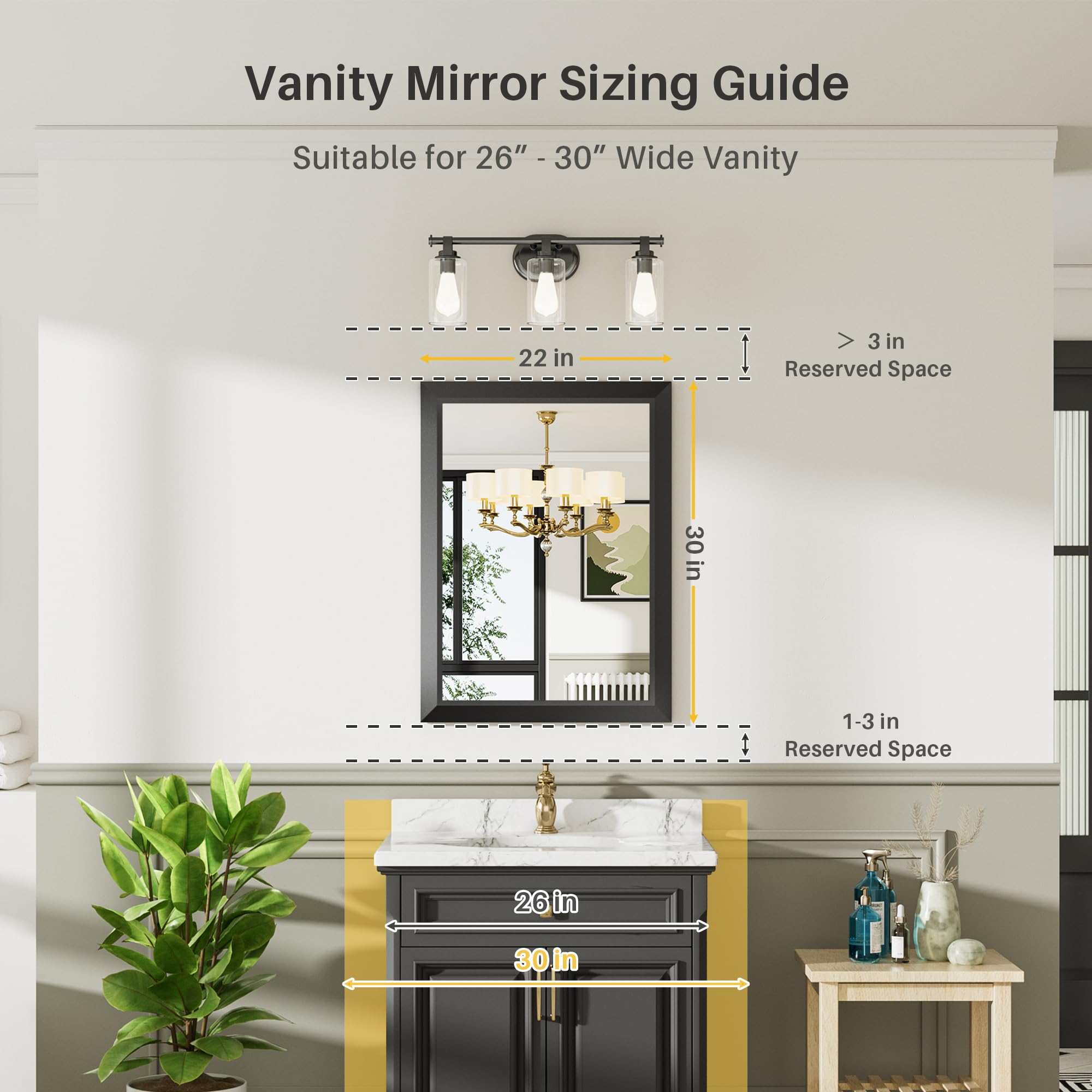 Briivue black-framed vanity mirror enhances the vanity area with a luxe matte finish.