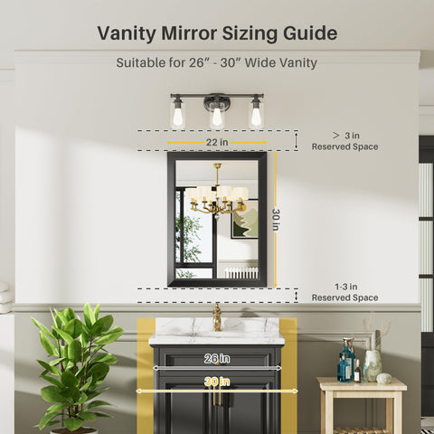 Briivue black-framed vanity mirror enhances the vanity area with a luxe matte finish.