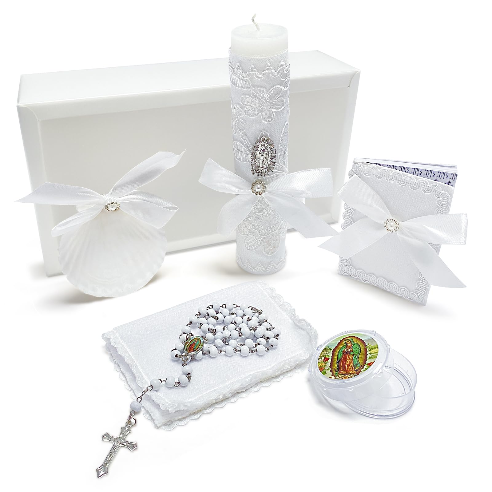 Brilucky baptism candle white with ribbon for a pure ceremony