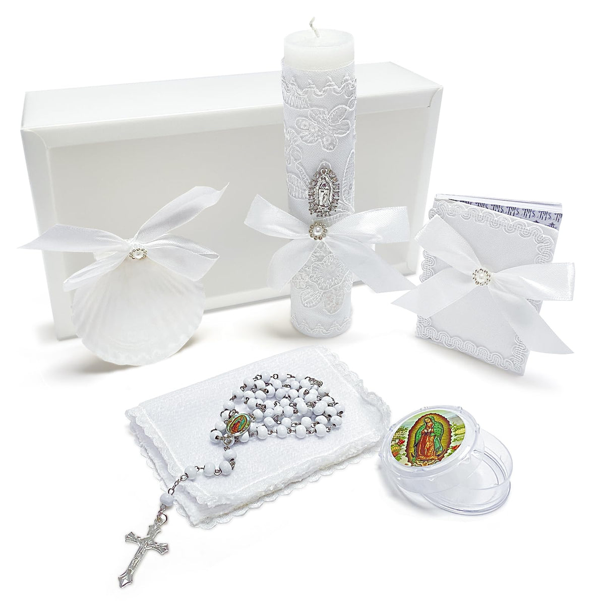 Brilucky baptism candle white with ribbon for a pure ceremony