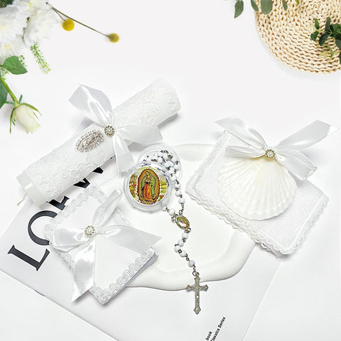 Brilucky baptism rosary white beads for family prayer