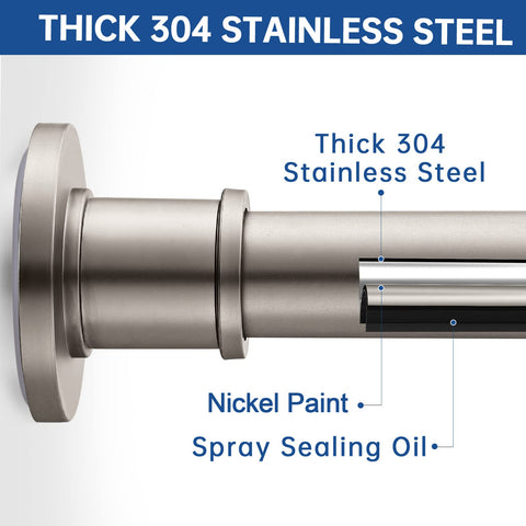 BRIOFOX 304 stainless steel shower rod demonstrating durable rust-resistant construction