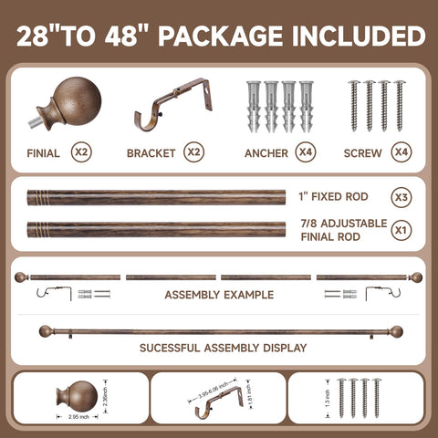 Adjustable BRIOFOX curtain rod from 28 to 48 inches for versatile window fits.