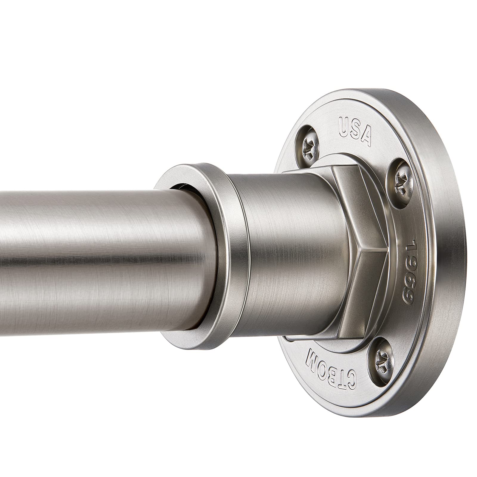 BRIOFOX industrial shower rod assembly shows sturdy mount and brushed nickel finish.
