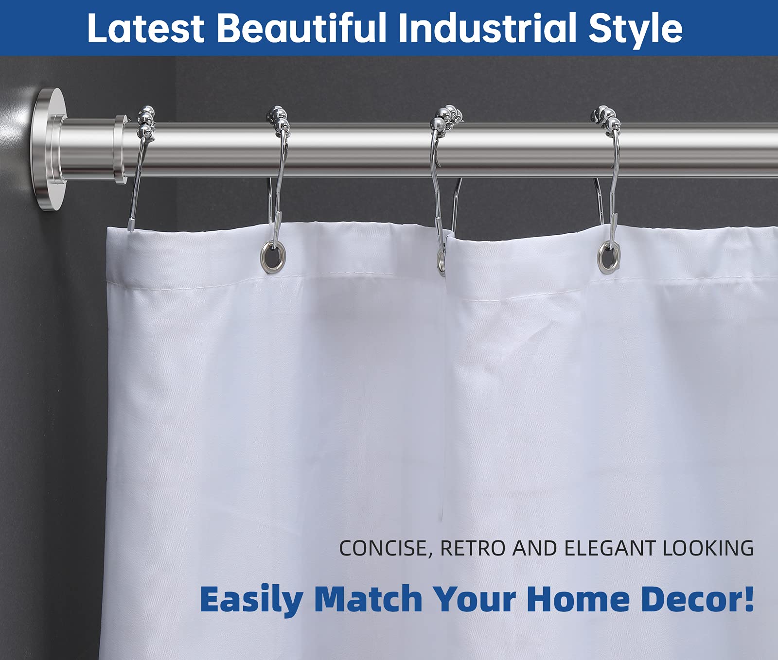 BRIOFOX industrial shower rod extended for 43-72in adjustable fit.