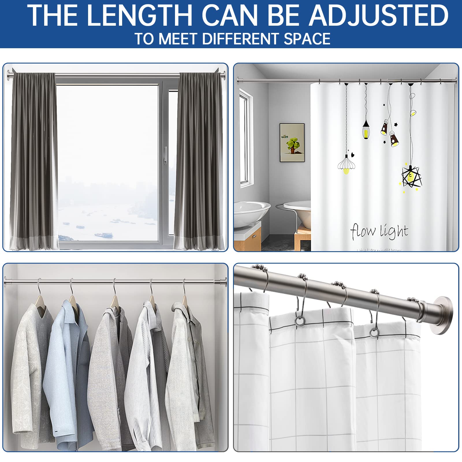 BRIOFOX industrial-style satin nickel rod complements modern bathrooms and holds curtains securely