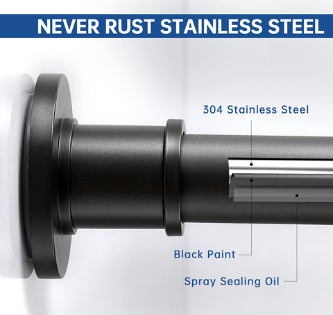 BRIOFOX matte black shower rod adds industrial style and corrosion resistance.