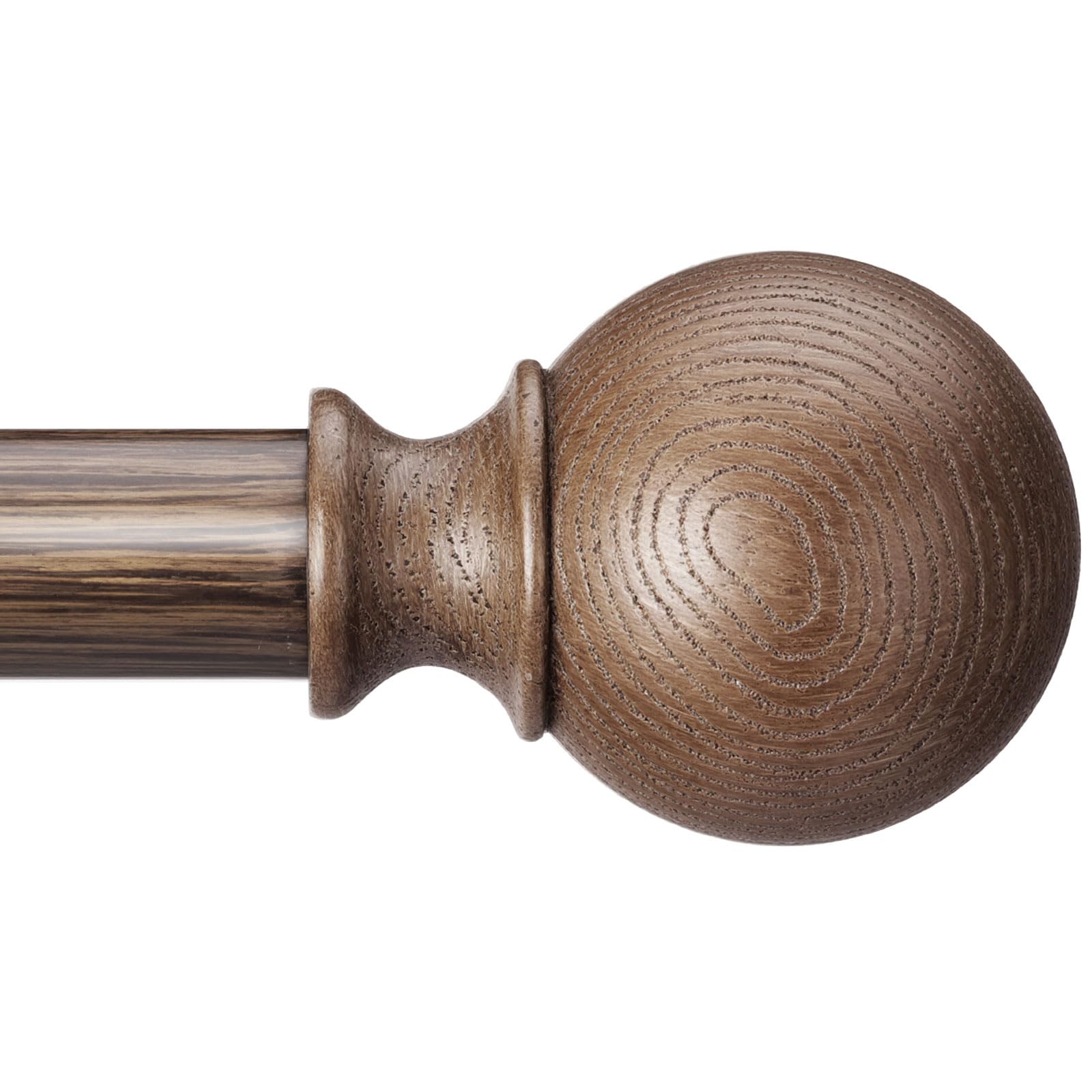 BRIOFOX walnut wood curtain rod with decorative finials in a living room setup, adding vintage charm.