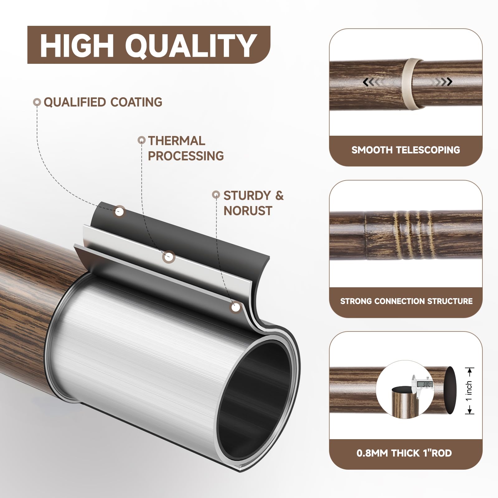 Close-up of BRIOFOX rod showing imitation walnut grain for a warm, natural look.