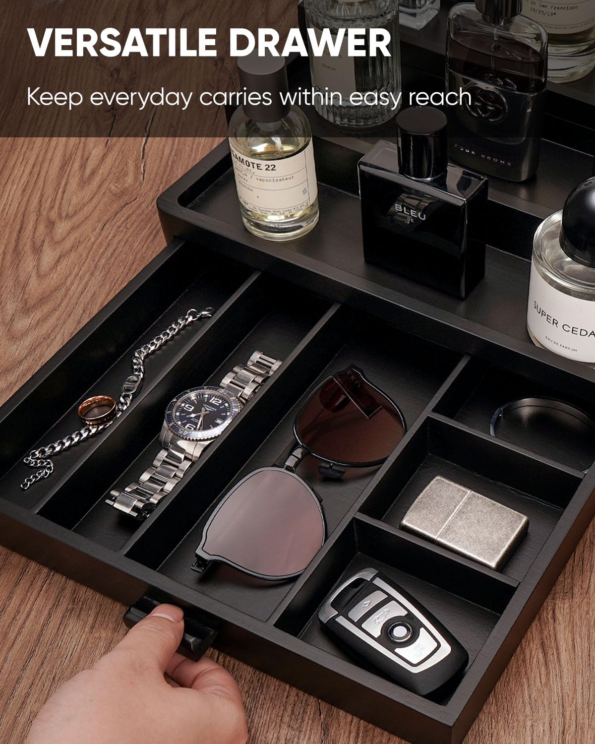 BRITEREE dark walnut finish adds timeless style to a dresser decor.