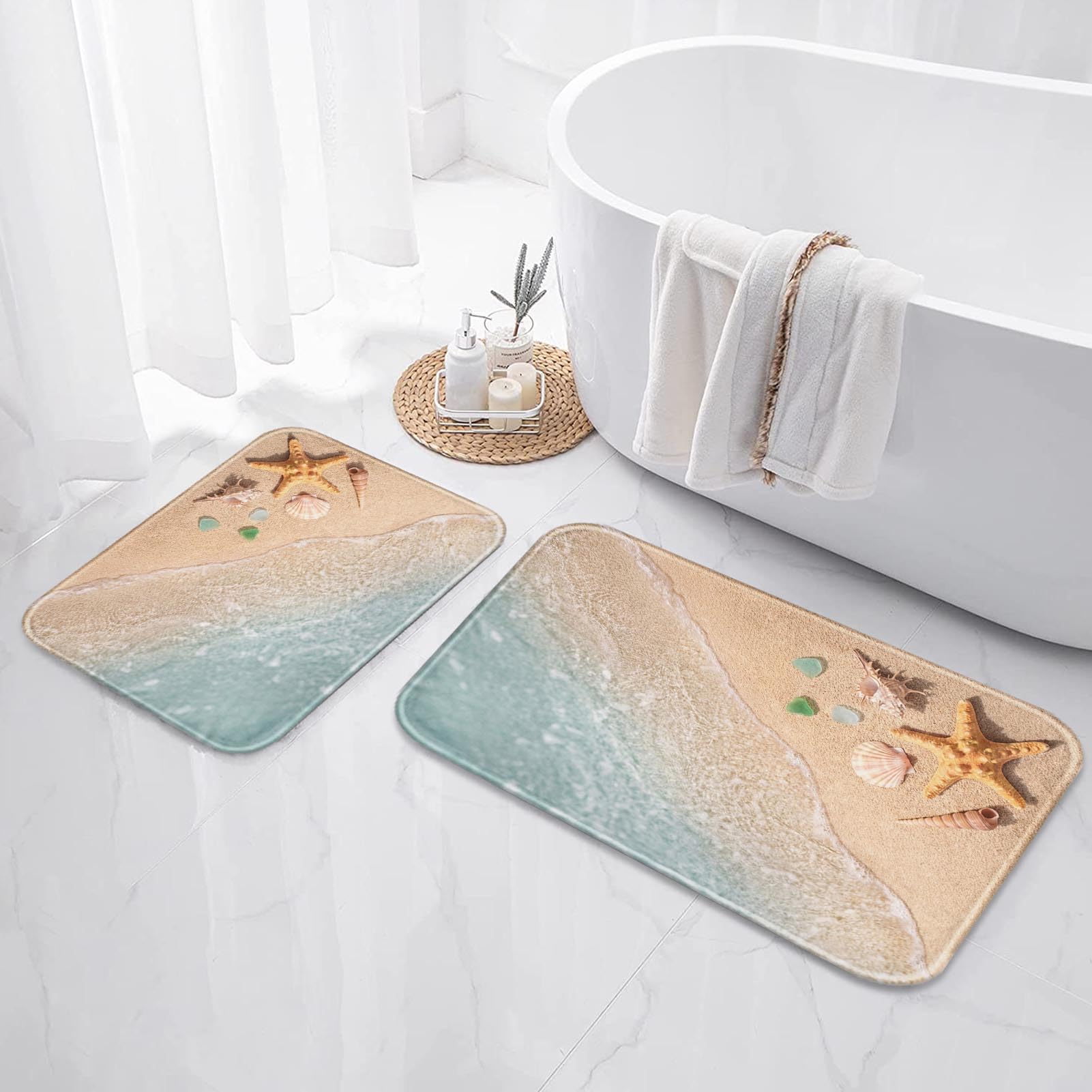 Britimes Beach Starfish Sea Shell Bath Rug 16x24 displaying compact, plush footprint.