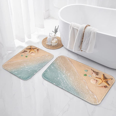 Britimes Beach Starfish Sea Shell Bath Rug 16x24 displaying compact, plush footprint.