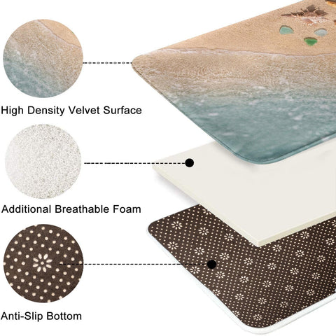 Britimes rug with non-slip backing to stabilize on damp floors.