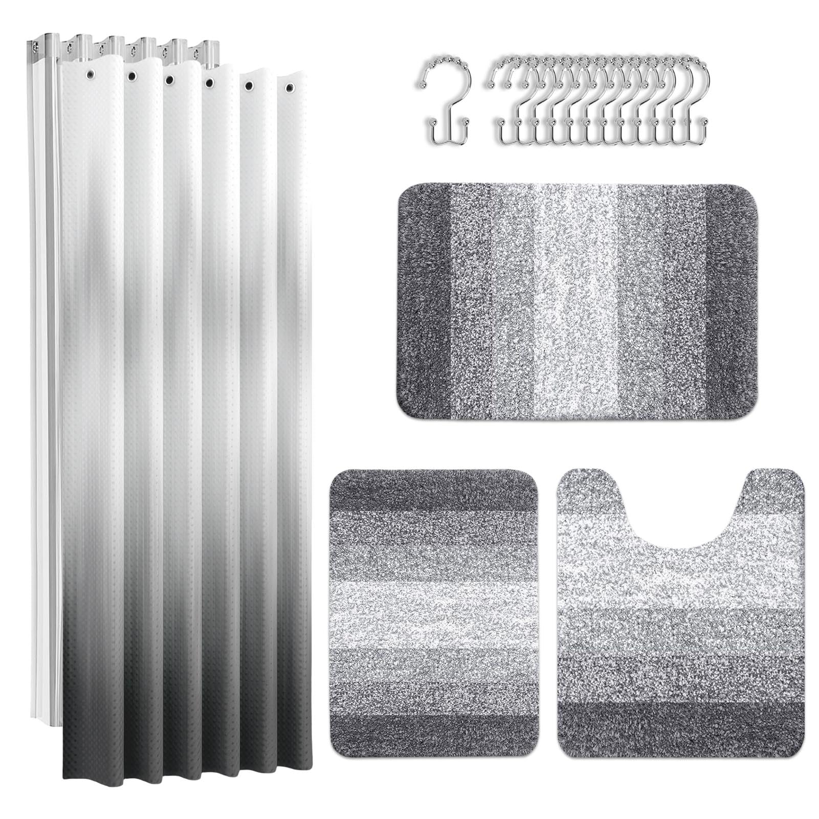 Britimes Grey Stripes bathroom set front view for cohesive, stylish bathroom decor.
