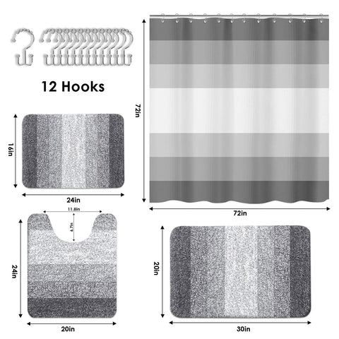 Britimes Grey Stripes set with 12 hooks for secure hanging.