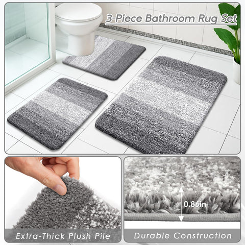 Britimes Grey Stripes U-shaped contour rug with non-slip backing for steady footing.