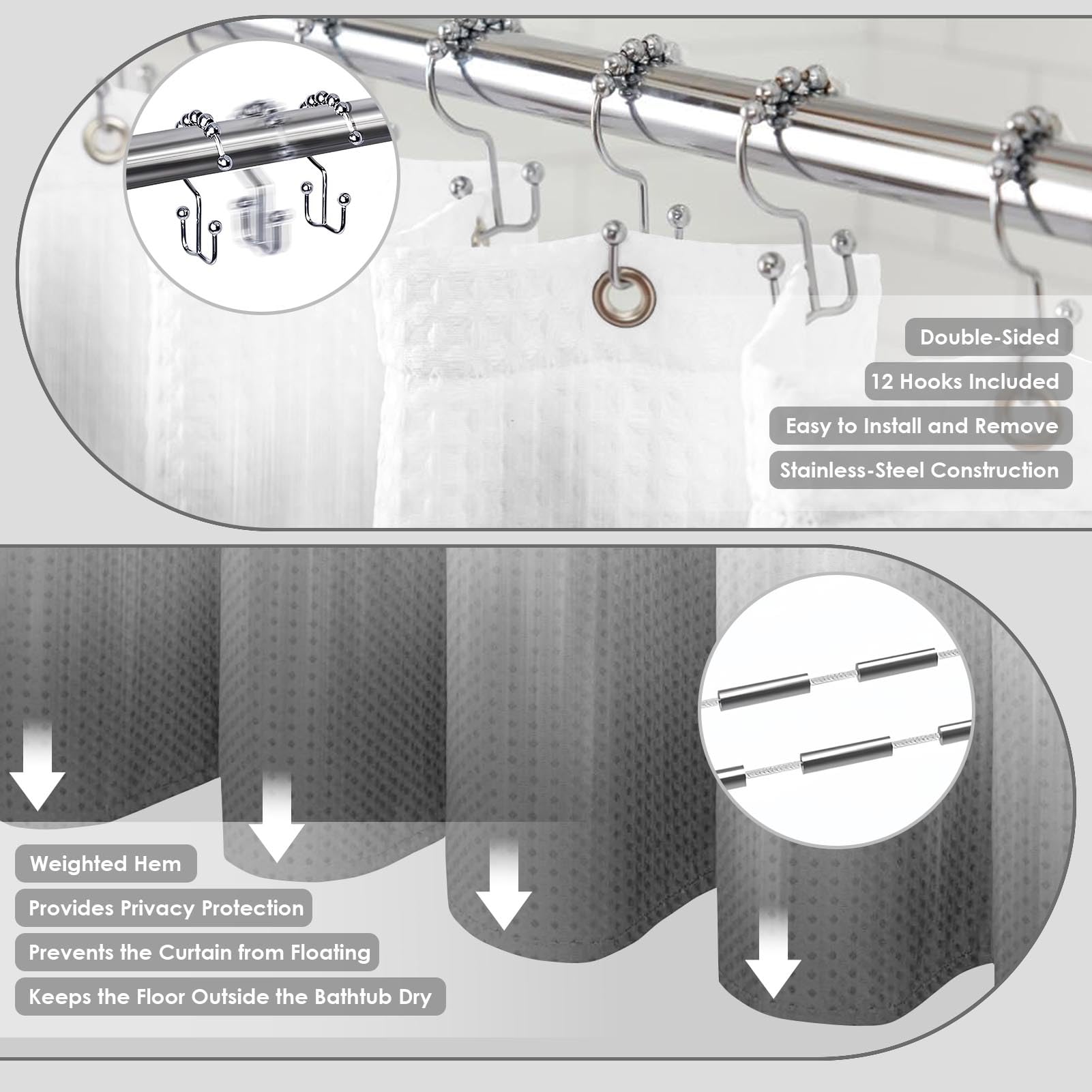 Britimes Grey Stripes contour rug adds non-slip stability beside the shower.