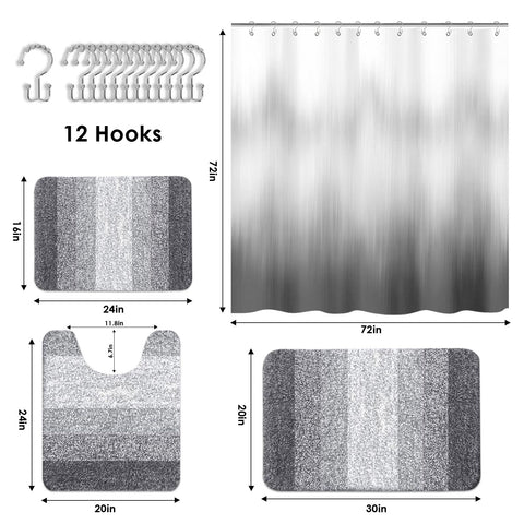 Britimes Grey Stripes waterproof liner with weights preventing curtain cling and puddles.
