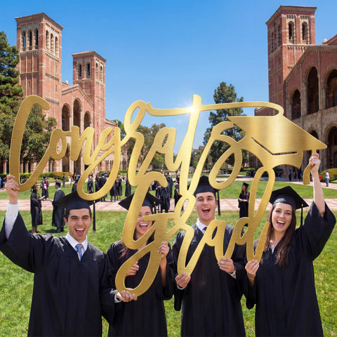 Briwooody Congrats Grad Sign gold metal finish reflects light for wall decorations