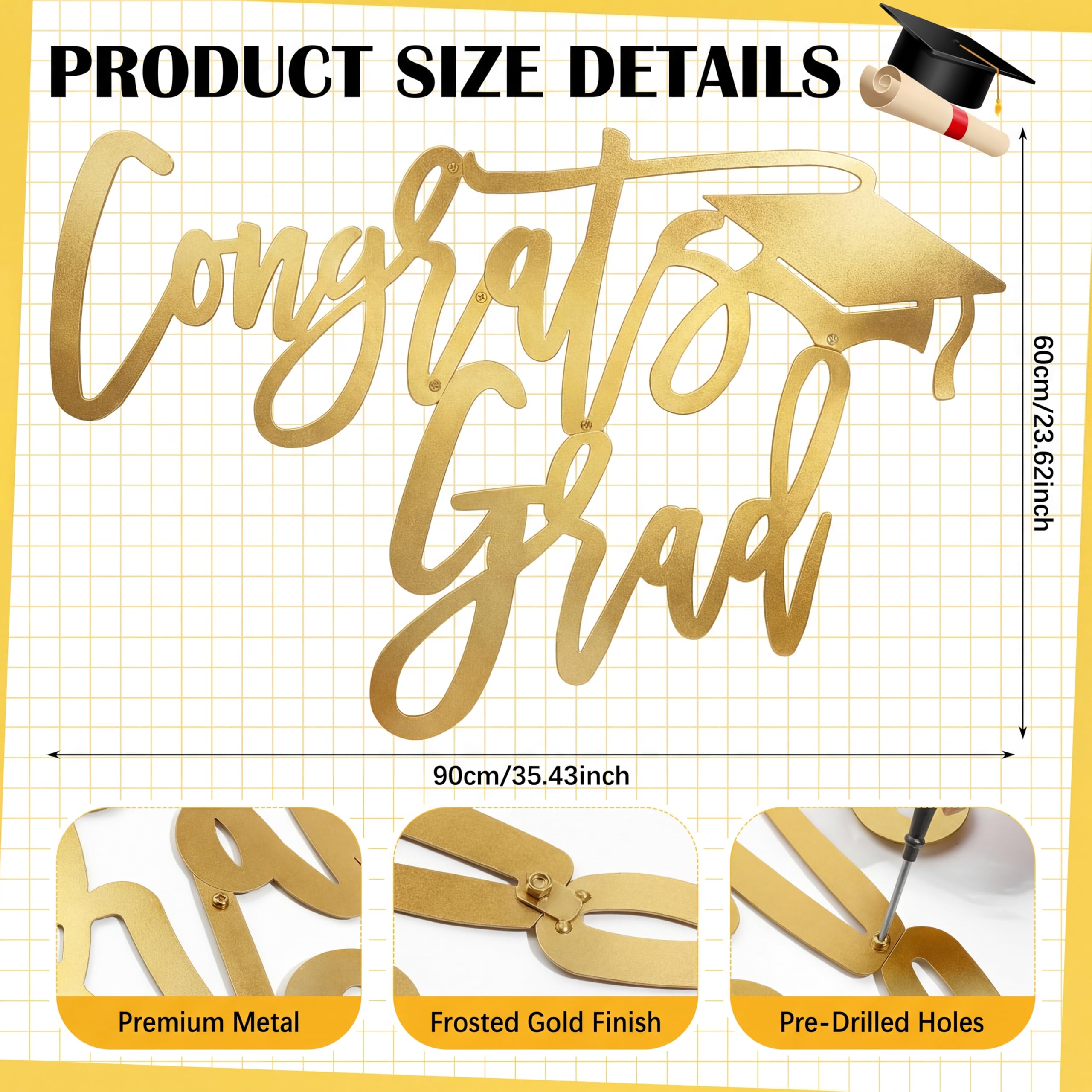 Briwooody Congrats Grad Sign with graduation cap detail suits stage backdrops