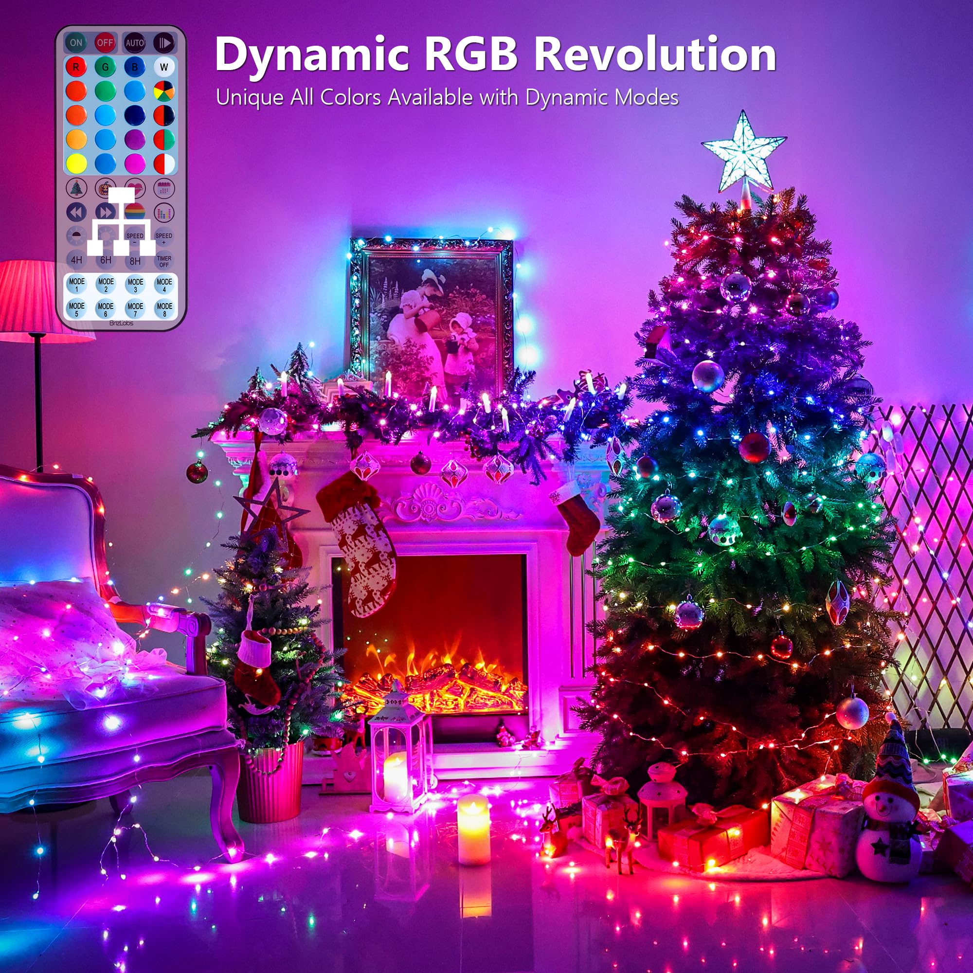 BrizLabs RGB dynamic colors display in rainbow mode for festive spaces