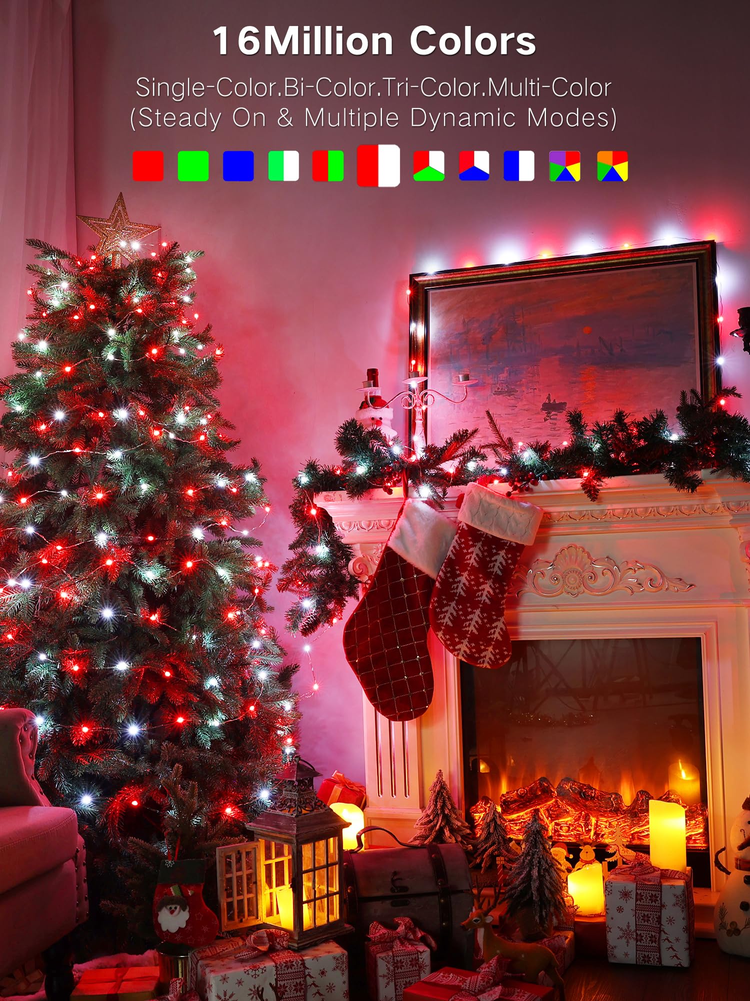 BrizLabs Smart Fairy String Lights, 200 LED deliver vivid color for holiday decor.